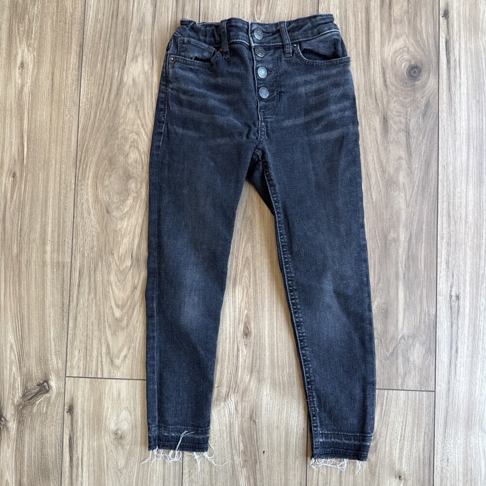 Gap kids girls denim black stretch Jeggings size 7 EUC Raw Hem Adjustable Waist